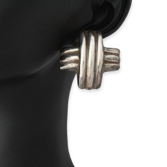 Vintage Taxco Sterling Silver Cross Clip On Earrings Large Statement Mexican - Picture 2 of 6